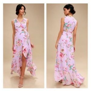 NWT Lulus Tawny Lavender Floral Wrap Maxi Dress